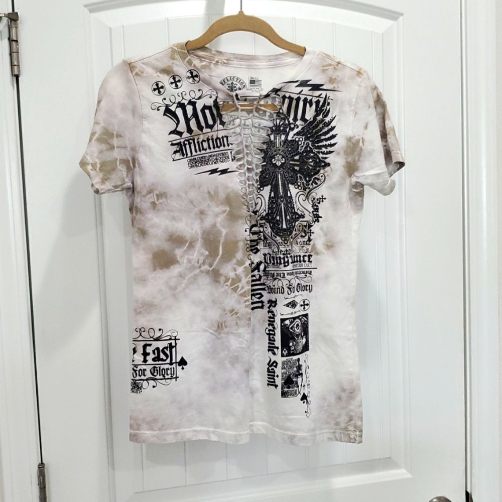 Affliction Ruthless & Wild Braided Front Tee, Size Small